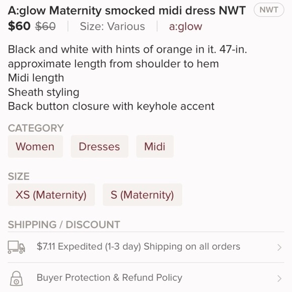A:glow Maternity smocked midi dress NWT - Picture 5 of 5